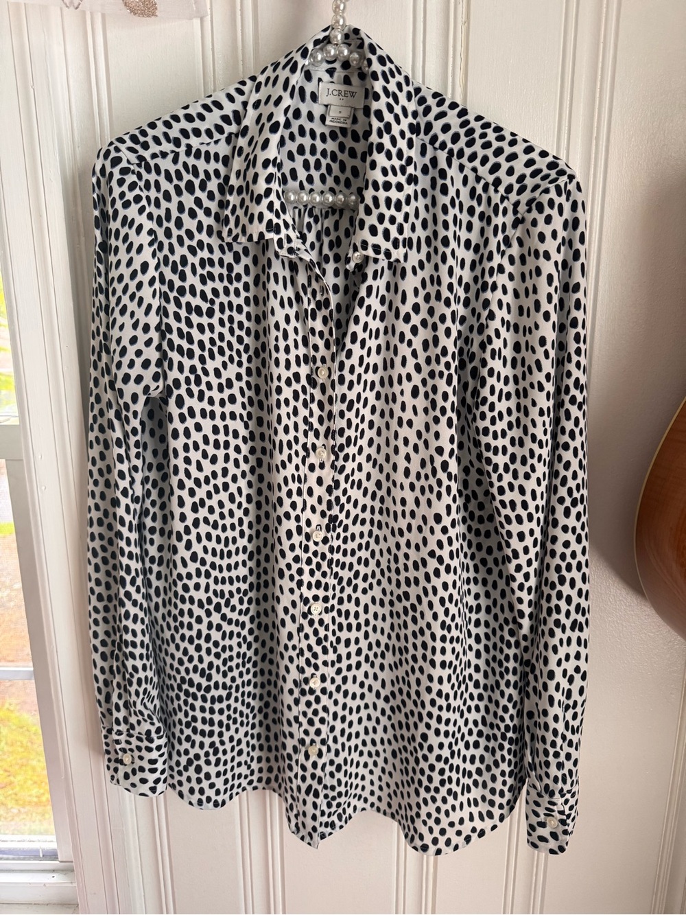 J. Crew White Blouse with Black Spot Print